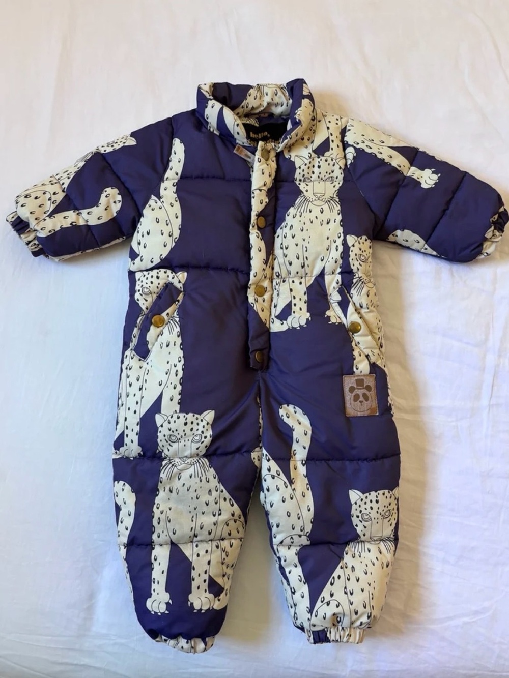 Mini Rodini Navy & Cream Leopard-Print Puffer Snowsuit